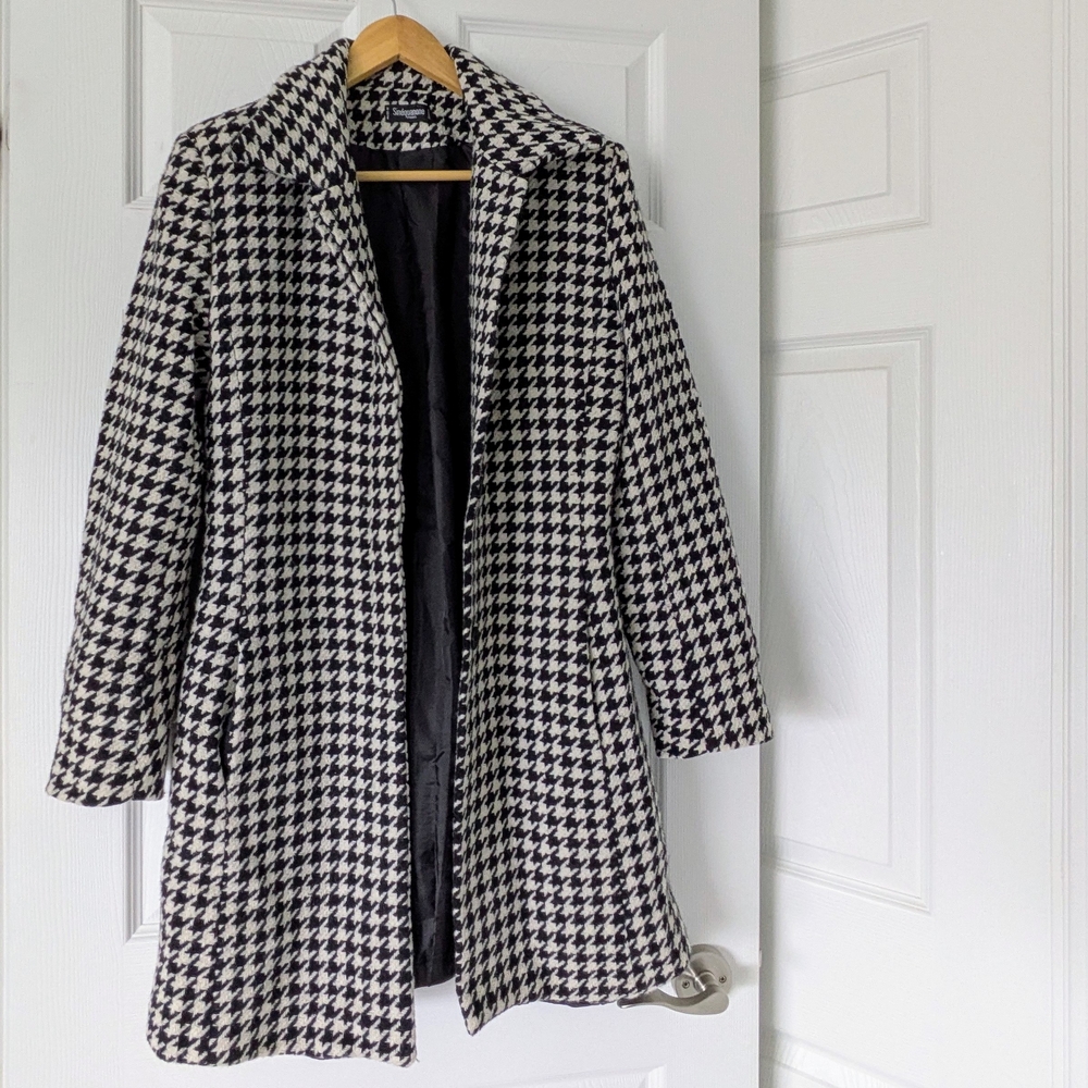 VINTAGE Sinéquanone Paris Houndstooth Wool Blend Coat from Spain S-M